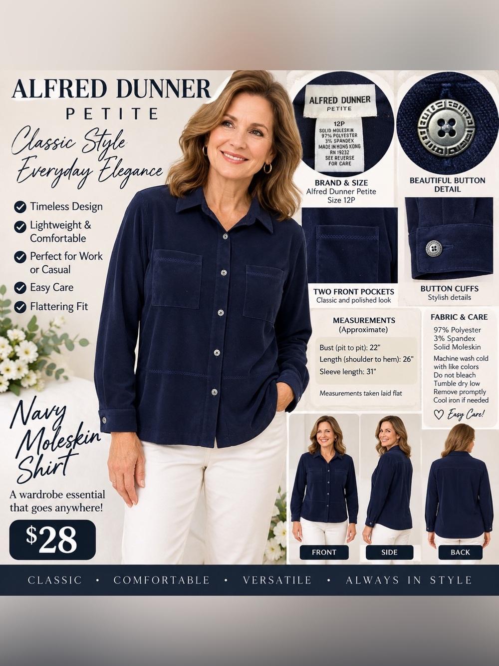 Alfred Dunner Navy Button-Front Blazer Jacket